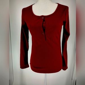 Suvimuga Wine Button Front Long Sleeve Tee, Size L,